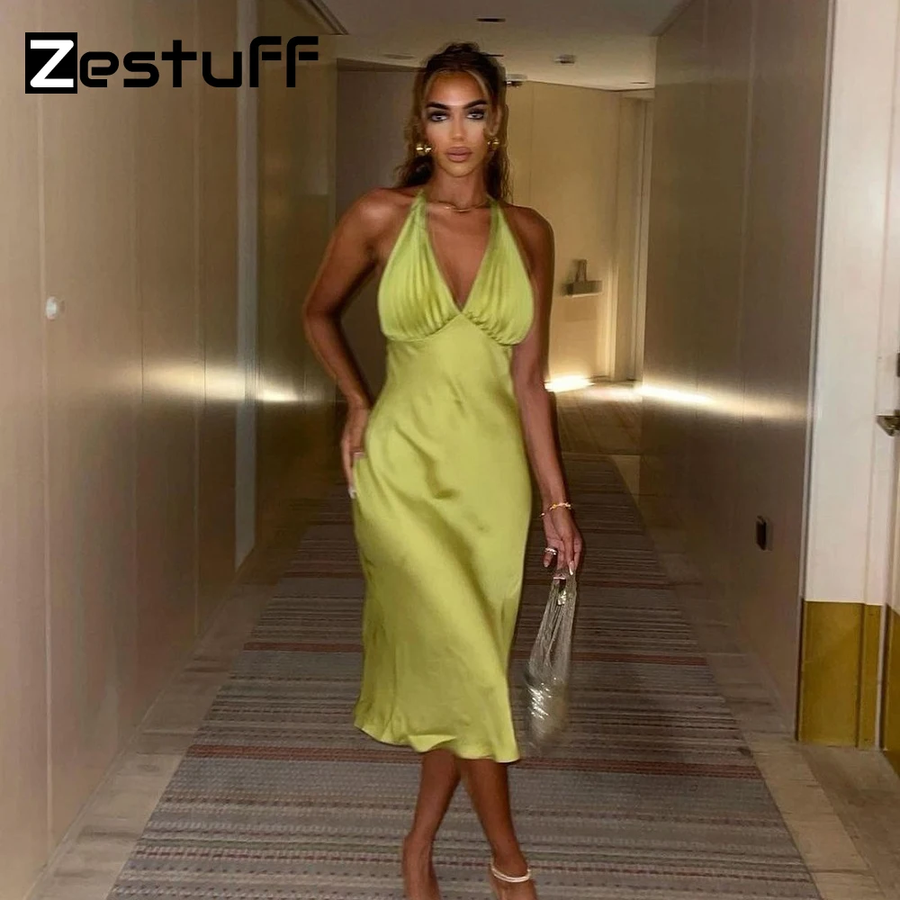 Zestuff Female V-Neck Stretch Satin Midi Dresses Sexy Night Club Outfits Backless Elegant Spaghetti Strap Party Dress
Zestuff Female V-Neck Stretch Satin Midi Dresses Sexy Night Club Outfits Backless Elegant Spaghetti Strap Party Dress