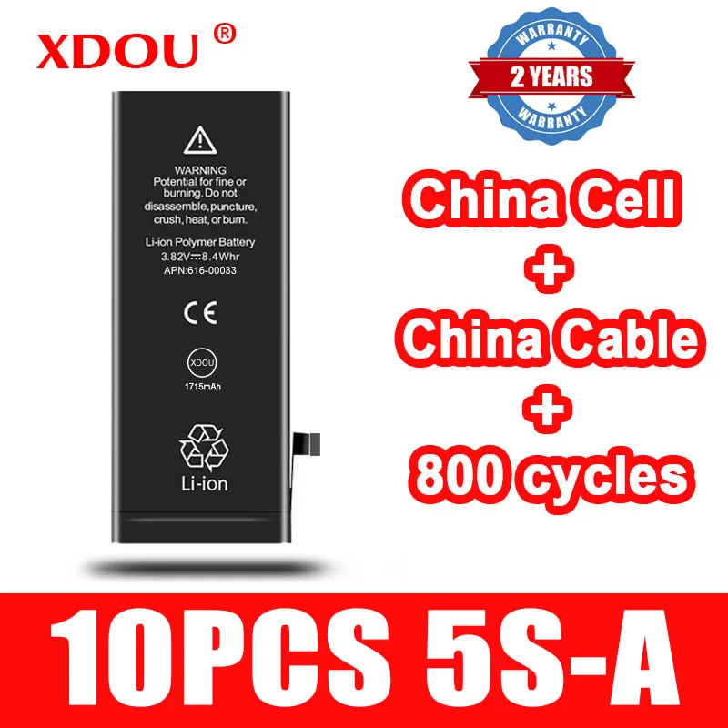 10pcs XDOU Battery For IPhone 5S 5C Accu 1560mAh Replacement Bateria China Cell Cable 800 Times Cycles 2022 5S-A
10pcs XDOU Battery For IPhone 5S 5C Accu 1560mAh Replacement Bateria China Cell Cable 800 Times Cycles 2022 5S-A