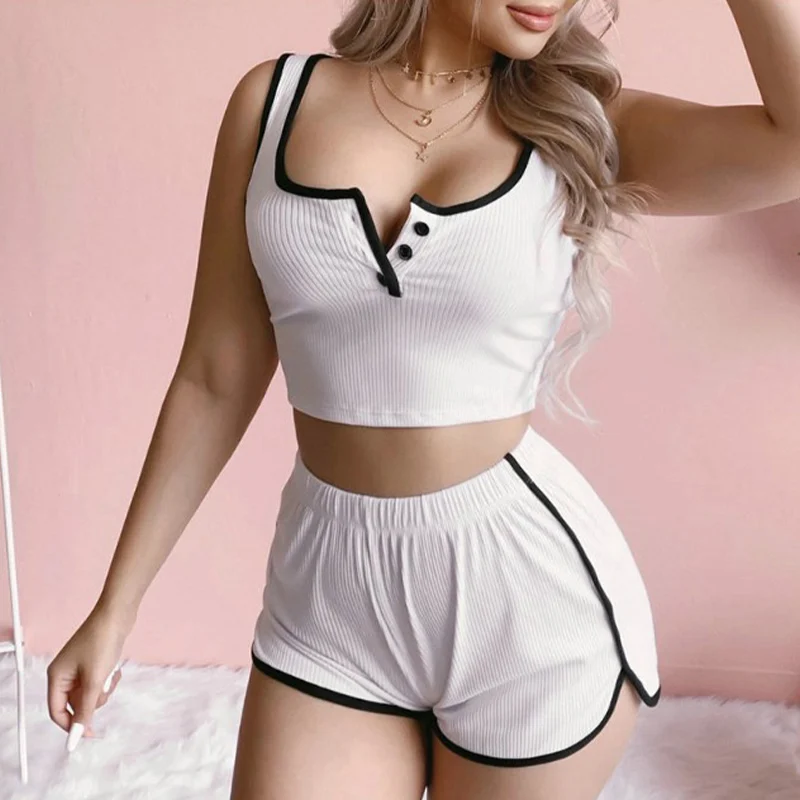 Solid Casual Two Piece Set Women Sexy U-neck Skinny Spaghetti Strap Shorts Botton Thin Women's Sets 2021 Summer New Fashion Suit
Solid Casual Two Piece Set Women Sexy U-neck Skinny Spaghetti Strap Shorts Botton Thin Women's Sets 2021 Summer New Fashion Suit