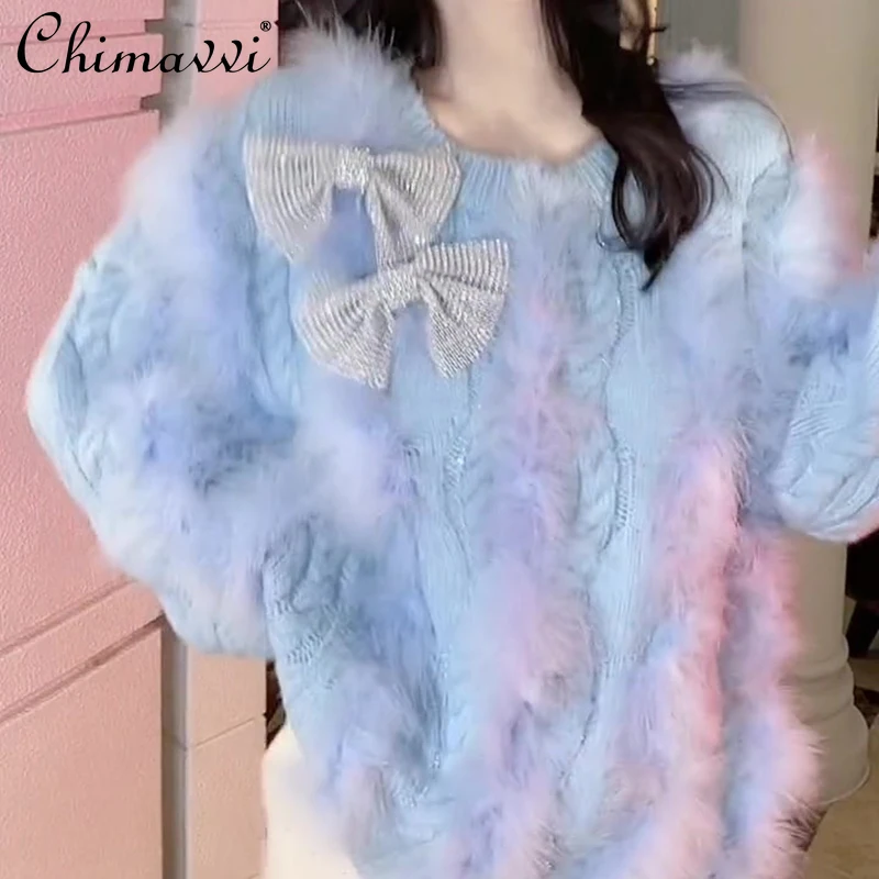 New Ladies Fashion Sweet Gentle Bow Cute Pullover Sweater Women's 2021 Winter Fairy Round Neck Long Sleeved Mink Fur Sweater
New Ladies Fashion Sweet Gentle Bow Cute Pullover Sweater Women's 2021 Winter Fairy Round Neck Long Sleeved Mink Fur Sweater