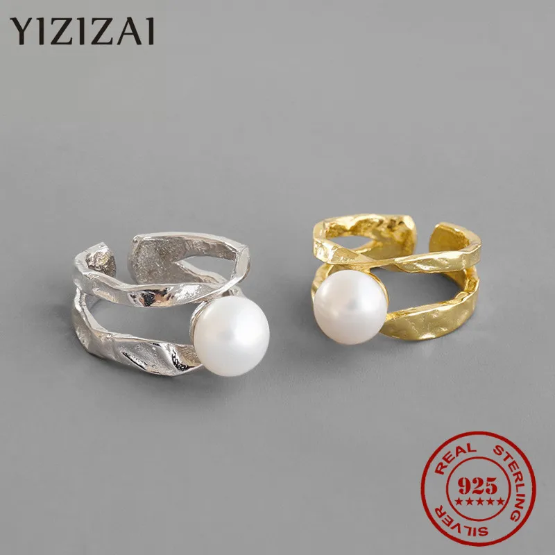 

YIZIZAI Genuine 925 Sterling Silver Natural Freshwater Pearl Rings Opening Double Layer Wonderful For Women Girls Fashion Gift