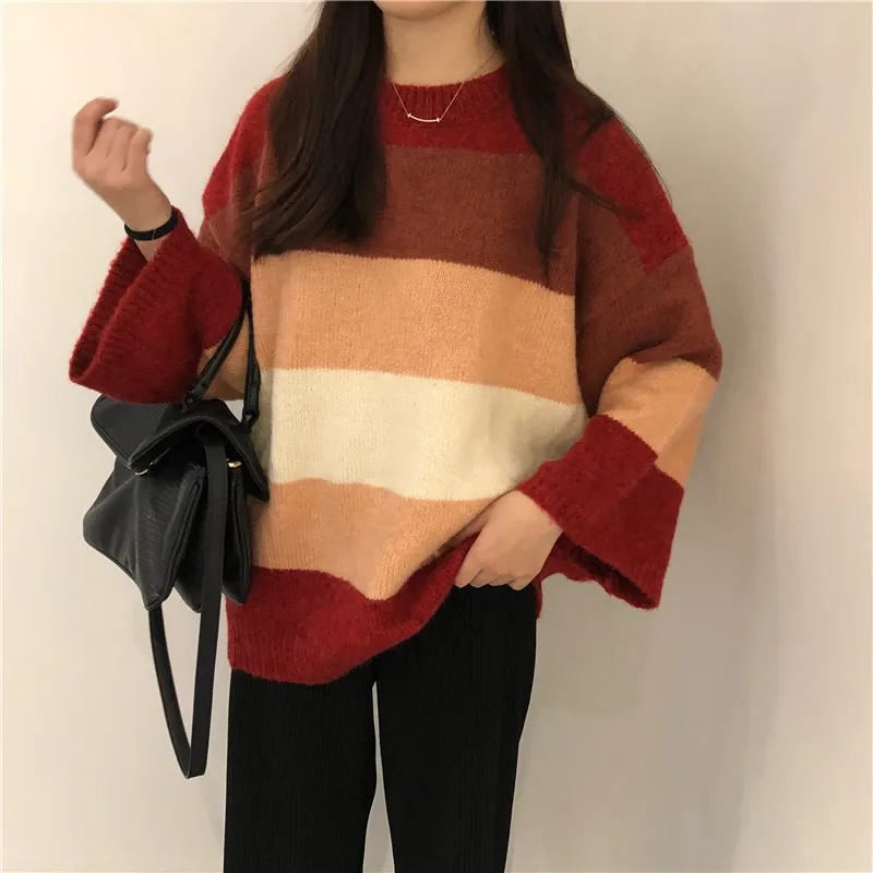 Knitted New Striped Sweater Women Streetwear O-neck Pullovers Stretchable Warm Autumn Winter Clothes Women
Knitted New Striped Sweater Women Streetwear O-neck Pullovers Stretchable Warm Autumn Winter Clothes Women