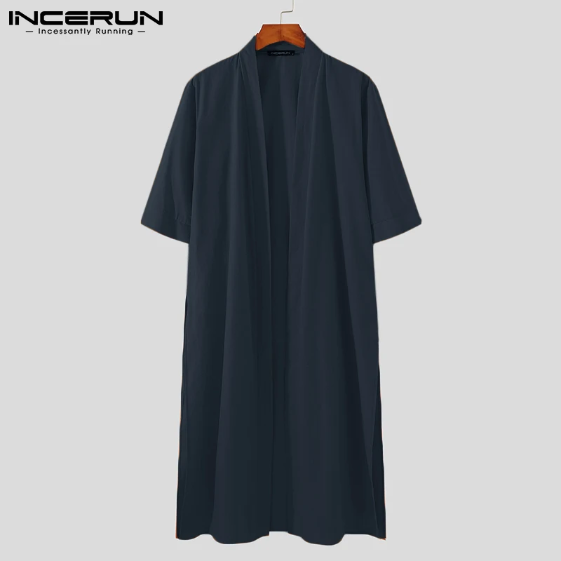 Однотонная мужская рубашка INCERUN, Длинные Стильные топы с открытым стежком и рукавом до локтя, кардиган, уличная одежда, свободная повседневн... 
Однотонная мужская рубашка INCERUN, Длинные Стильные топы с открытым стежком и рукавом до локтя, кардиган, уличная одежда, свободная повседневн...