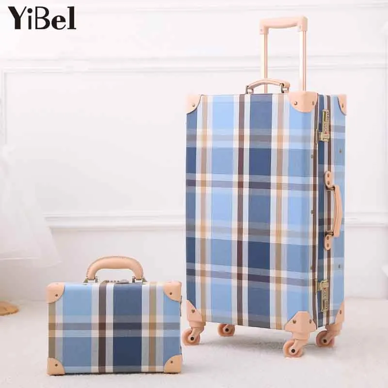 

British Plaid Rolling Luggage Set Spinner Travel Bag Oxford Suitcase Wheels TSA Password Trolley 20/24/26 inch Retro Carry On