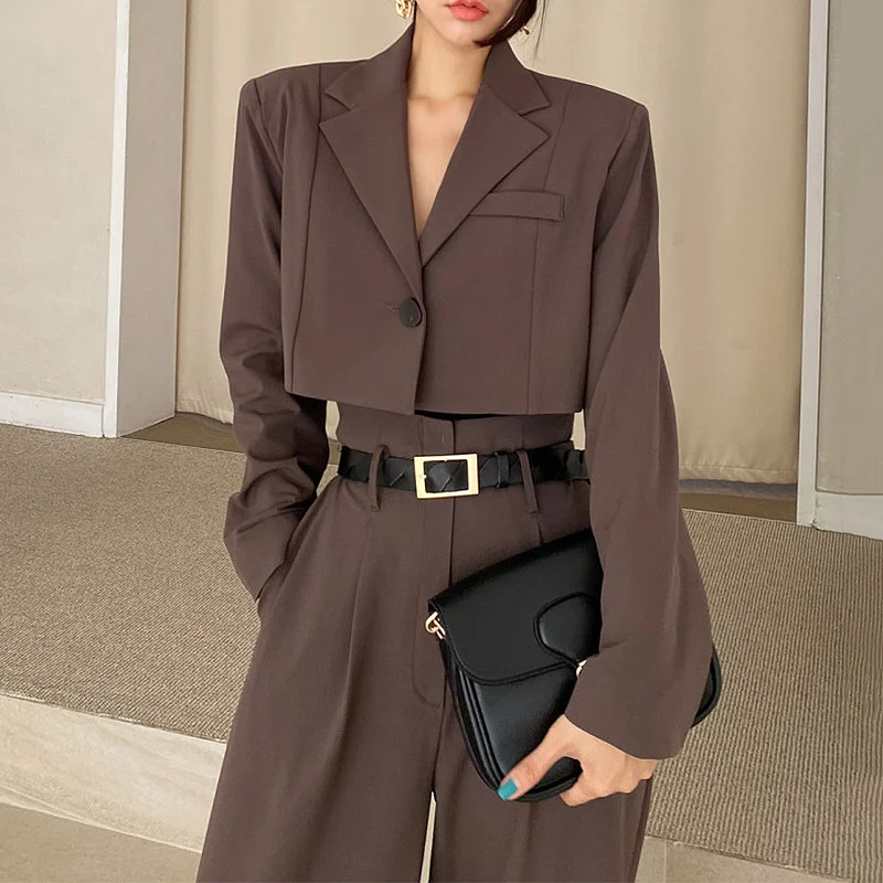 Office Lady Blazer Suits Vintage Two Piece Set Women Long Sleeve Short Blazer + High Waist Wide Leg Long Pants 2 Piece Outfits
Office Lady Blazer Suits Vintage Two Piece Set Women Long Sleeve Short Blazer + High Waist Wide Leg Long Pants 2 Piece Outfits