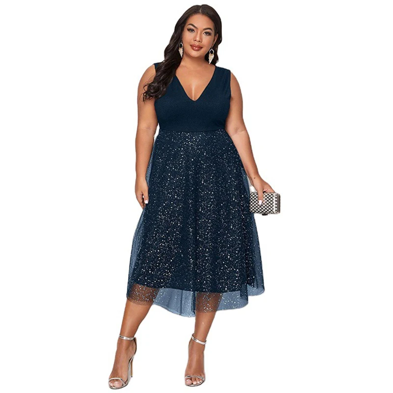 Spring Summer 2021 Dress Plus Size Women V Neck Sleeveless High Waist Sequined Elegant Party Dress Maxi Long Dresses 
Spring Summer 2021 Dress Plus Size Women V Neck Sleeveless High Waist Sequined Elegant Party Dress Maxi Long Dresses