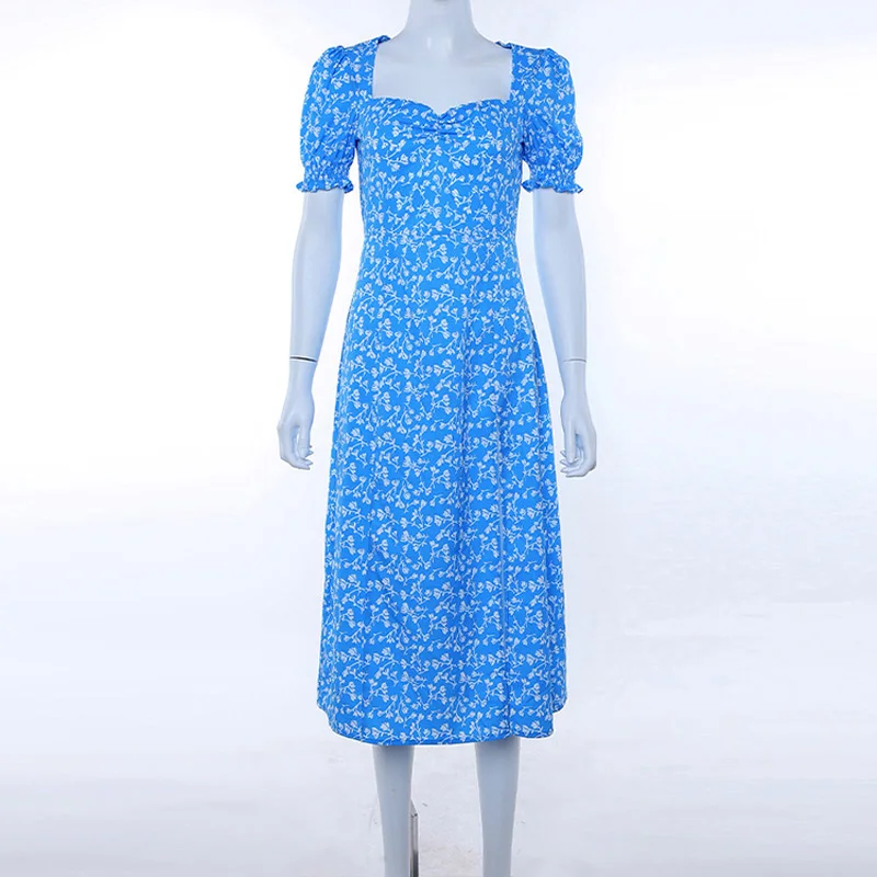 Women Summer Vintage Party Dress Y2K Lady France Style Puff Sleeve Floral Print Square Collar Side Split Midi Dress Vestido 2021
Women Summer Vintage Party Dress Y2K Lady France Style Puff Sleeve Floral Print Square Collar Side Split Midi Dress Vestido 2021