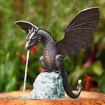 Garden Dragon Statue Fountain Dragon Water Spray Dinosaur Ornament Resin Water Sculpture for Home Garden Decoration Creative
