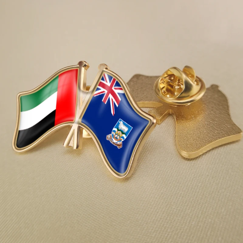 

United Arab Emirates and Falkland Islands Crossed Double Friendship Flags Lapel Pins Brooch Badges