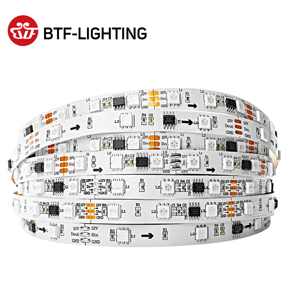 Светодиодная лента WS2811 5 м 30/48/60/96/144 светодиодов/м белый/черный PCB 1 Ic контроль 3