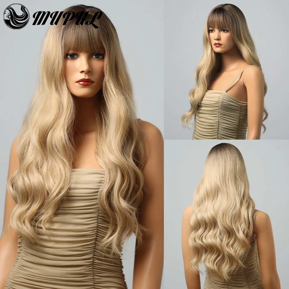 Long Female Blonde Ombre Hair with Bangs Synthetic Wigs For Women Daily Cosplay Natural wave Heat Resistant Fibre Colored Wig
Long Female Blonde Ombre Hair with Bangs Synthetic Wigs For Women Daily Cosplay Natural wave Heat Resistant Fibre Colored Wig