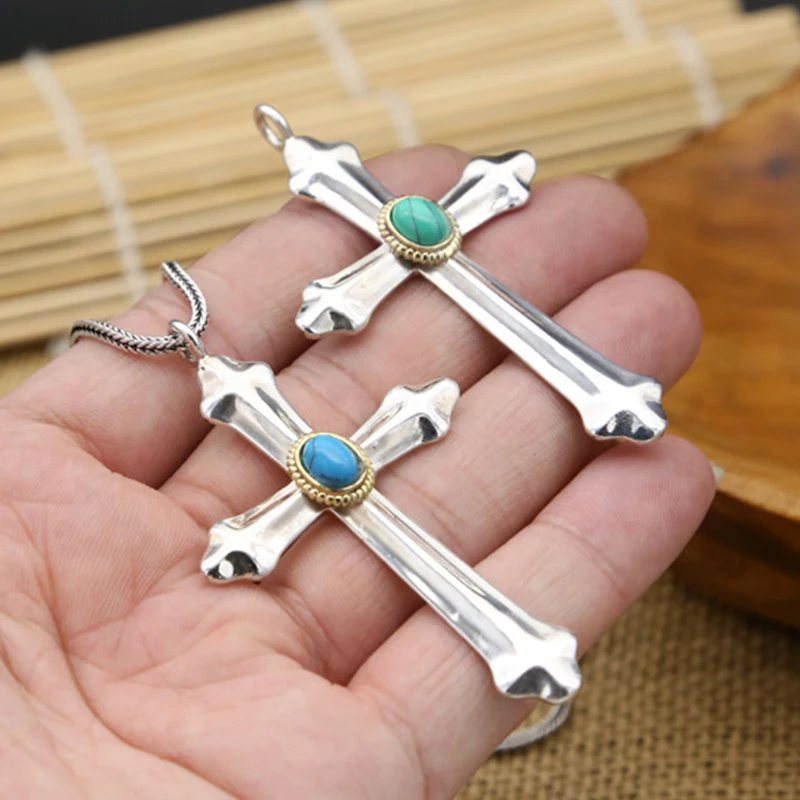 S925 Sterling Silver Jewelry Simple Glossy Cross Inlaid Turquoise Popular Men and Women Classic Pendant
S925 Sterling Silver Jewelry Simple Glossy Cross Inlaid Turquoise Popular Men and Women Classic Pendant