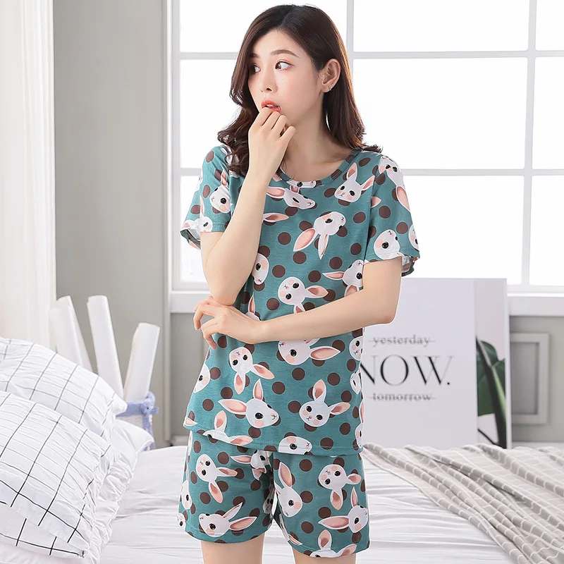 Korean Style New Products Short Sleeve Pajamas Women's Summer Thin Section Cartoon Cute Green Rabbit Women's Tracksuit Piece-Out
Korean Style New Products Short Sleeve Pajamas Women's Summer Thin Section Cartoon Cute Green Rabbit Women's Tracksuit Piece-Out