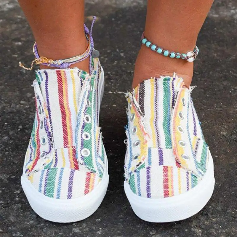 Women's Rainbow Color Canvas Round Toe Flat Heel Non-slip Comfortable Classic Fashion Youth Fashion Casual Shoes 8KH030
Women's Rainbow Color Canvas Round Toe Flat Heel Non-slip Comfortable Classic Fashion Youth Fashion Casual Shoes 8KH030