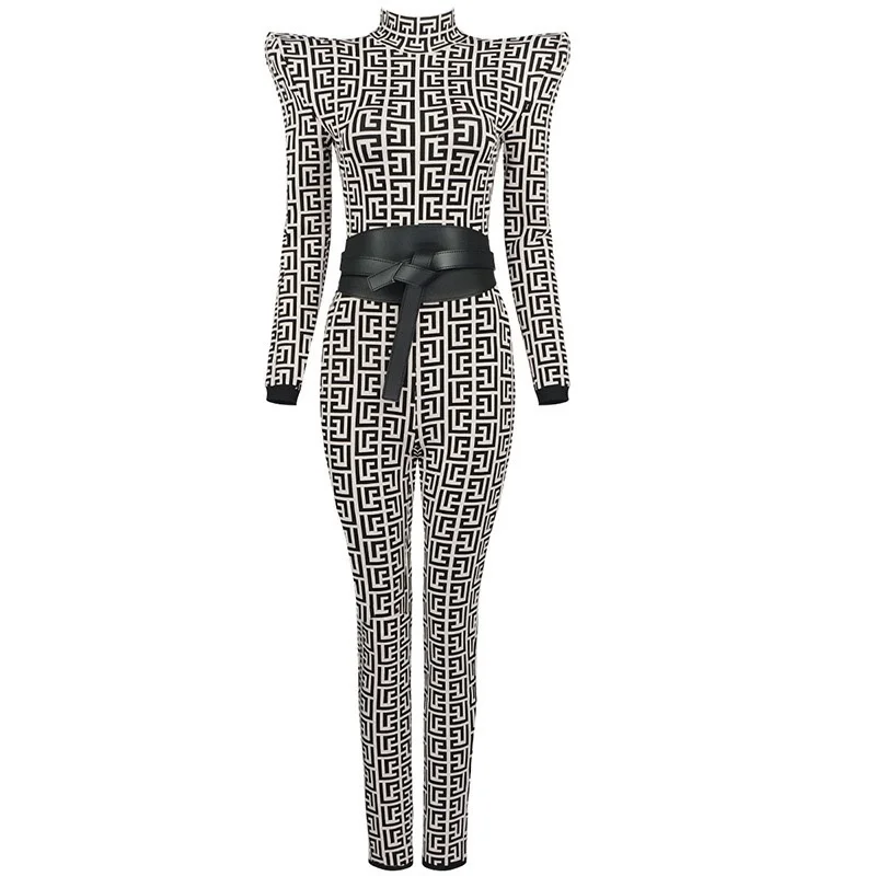 HIGH STREET Latest 2021 Fashion Designer Runway Show Women's Peak Shoulder Long-Sleeved Geometric Jacquard Knitted Jumpsuit
HIGH STREET Latest 2021 Fashion Designer Runway Show Women's Peak Shoulder Long-Sleeved Geometric Jacquard Knitted Jumpsuit