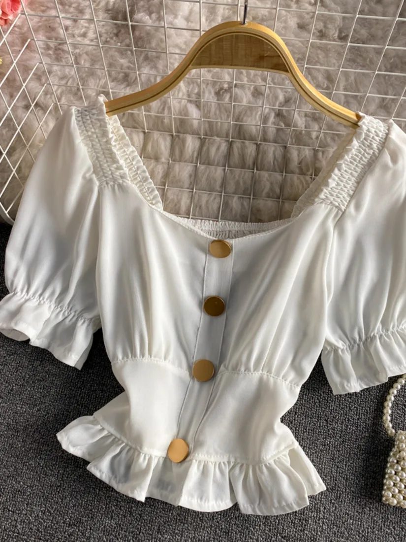 Solid Square Neck Short Blouse Black Red White Corp Top Puff Sleeve Chiffon Shirt For Women's 2021 Summer Casual Holiday Street
Solid Square Neck Short Blouse Black Red White Corp Top Puff Sleeve Chiffon Shirt For Women's 2021 Summer Casual Holiday Street