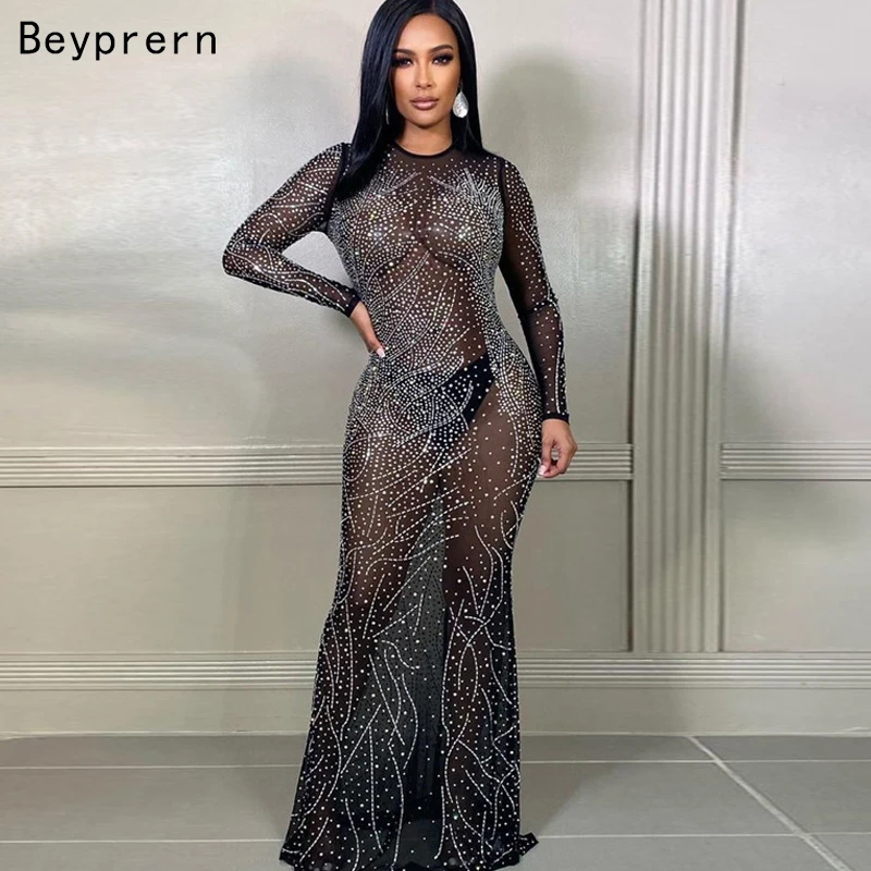 Beyprern Sparkle Black Mesh Rhinestones Maxi Dress Women Long Sleeve See-Through Crystal Sequins Party Dress Celebrities Outfits
Beyprern Sparkle Black Mesh Rhinestones Maxi Dress Women Long Sleeve See-Through Crystal Sequins Party Dress Celebrities Outfits