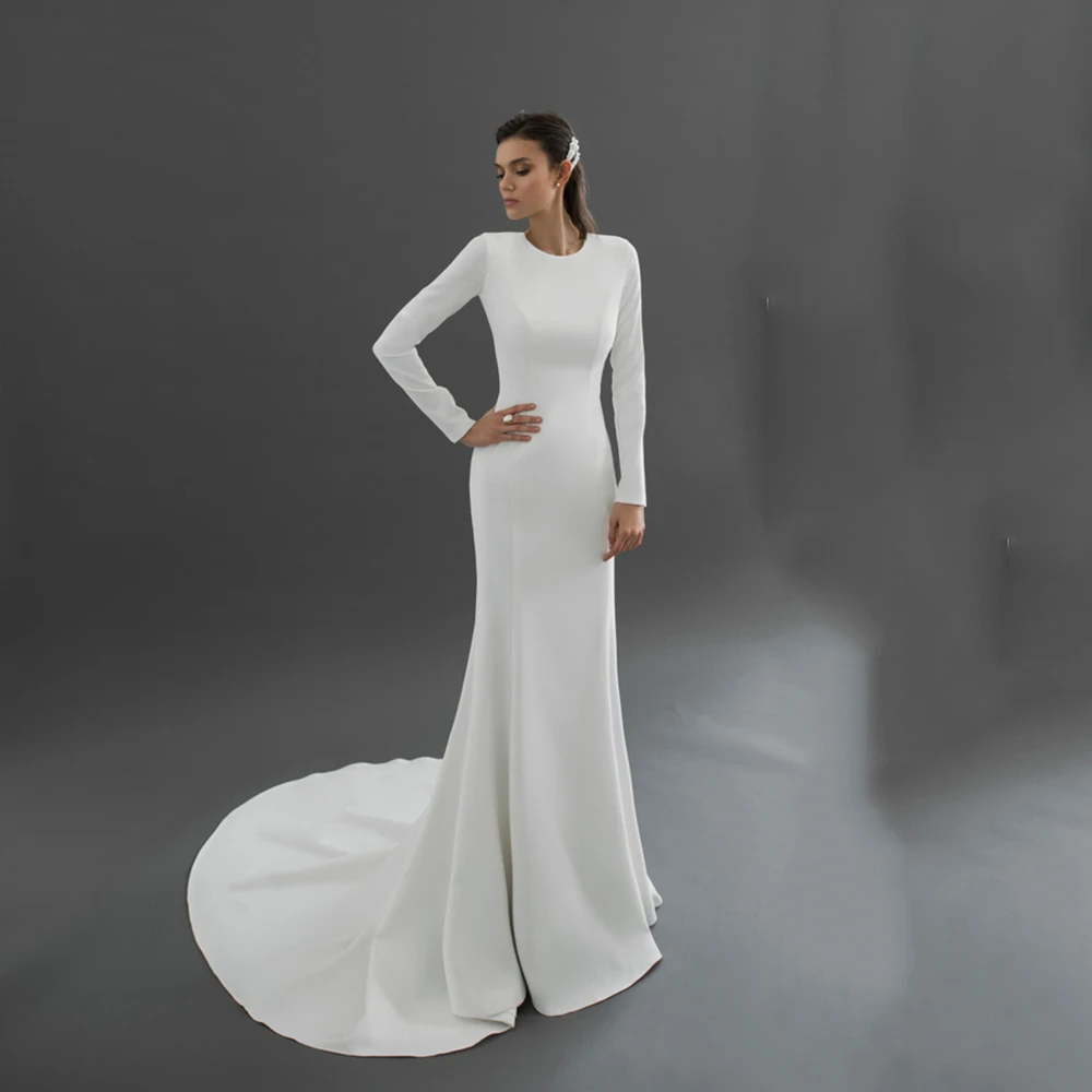 UZN Simple Wedding Dress O Neck Mermaid Long Sleeves Bridal Gown Cheap Sexy Backless Satin Wedding Gowns
UZN Simple Wedding Dress O Neck Mermaid Long Sleeves Bridal Gown Cheap Sexy Backless Satin Wedding Gowns