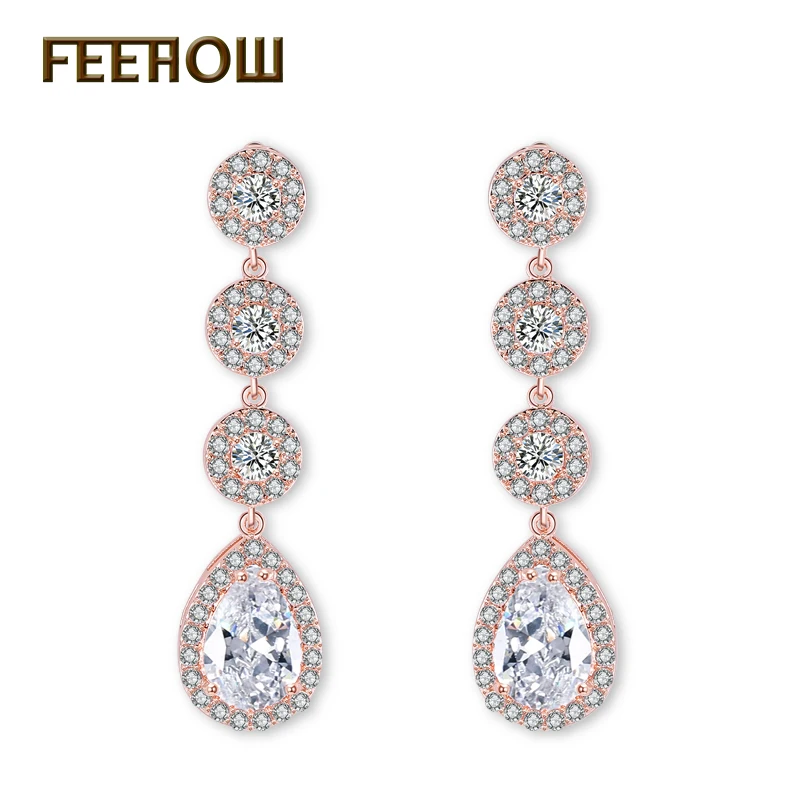 Женские свадебные серьги с кристаллами FEEHOW белые фианитом FWEP624|drop earrings|wedding earrings