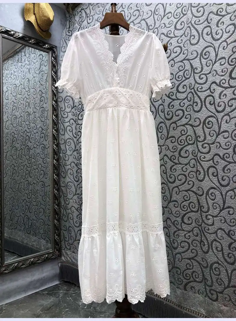 100%Cotton Women's Dress 2022 Spring Summer Fashion Ladies V-Neck Hollow Out Embroidery Short Sleeve Mid-Calf Casual Dress Boho
100%Cotton Women's Dress 2022 Spring Summer Fashion Ladies V-Neck Hollow Out Embroidery Short Sleeve Mid-Calf Casual Dress Boho