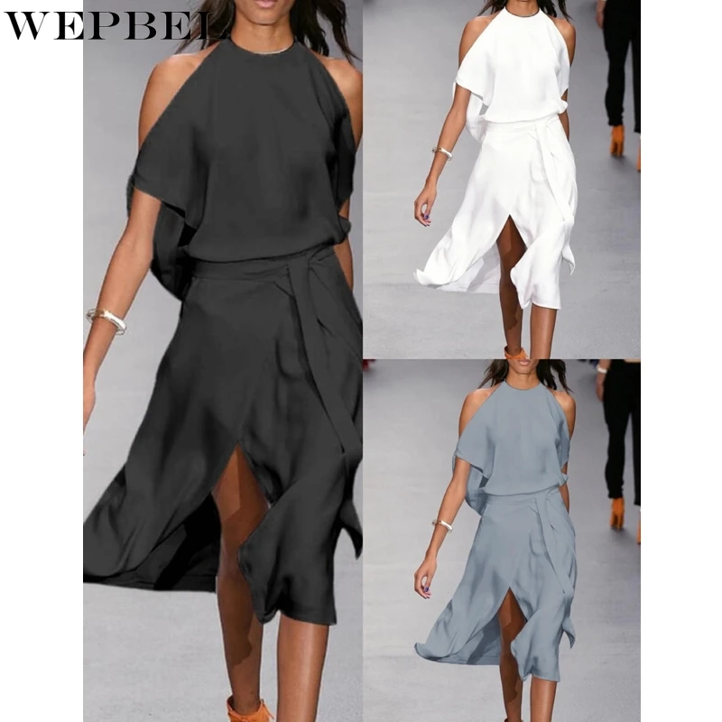 WEPBEL Dress Women's Casual Solid Color Stitching Loose Dress Summer Sexy Short Sleeve O-Neck Off Shoulder Lace Up Slit Dress
WEPBEL Dress Women's Casual Solid Color Stitching Loose Dress Summer Sexy Short Sleeve O-Neck Off Shoulder Lace Up Slit Dress