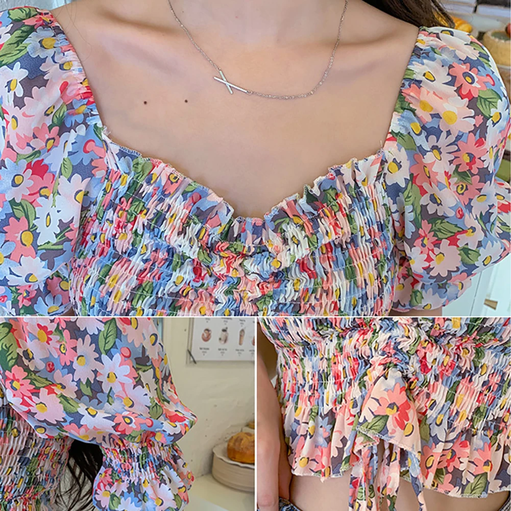 Women Summer Floral Print Ruffled Sleeve Square Neck Drawstring Crop Top Blouse
Women Summer Floral Print Ruffled Sleeve Square Neck Drawstring Crop Top Blouse
