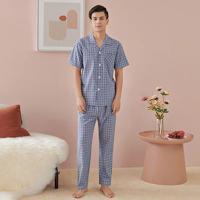 100% Cotton Soft Plaid Women Home Suit Short Sleeve With Pants Men Pajamas Set G341DJ002DD
100% Cotton Soft Plaid Women Home Suit Short Sleeve With Pants Men Pajamas Set G341DJ002DD