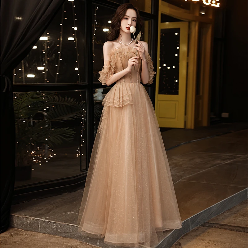 Evening Dress Simple Ruffles Short Sleeves Empire Tulle A-Line Boat Neck Lace Up Floor-Length New Woman Formal Party Gowns A1194
Evening Dress Simple Ruffles Short Sleeves Empire Tulle A-Line Boat Neck Lace Up Floor-Length New Woman Formal Party Gowns A1194
