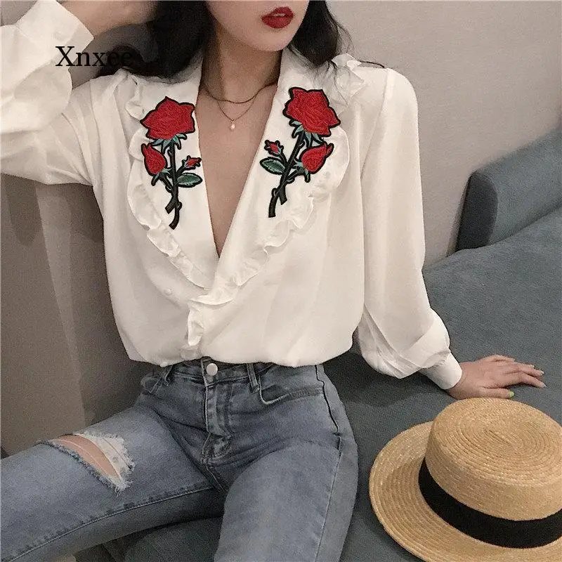 Sweet Embroidery Roses V-Neck New Arrival Stylish Office Ladies Autumn Women All-Match Ruffles Ol Streetwear Shirts Clothing
Sweet Embroidery Roses V-Neck New Arrival Stylish Office Ladies Autumn Women All-Match Ruffles Ol Streetwear Shirts Clothing