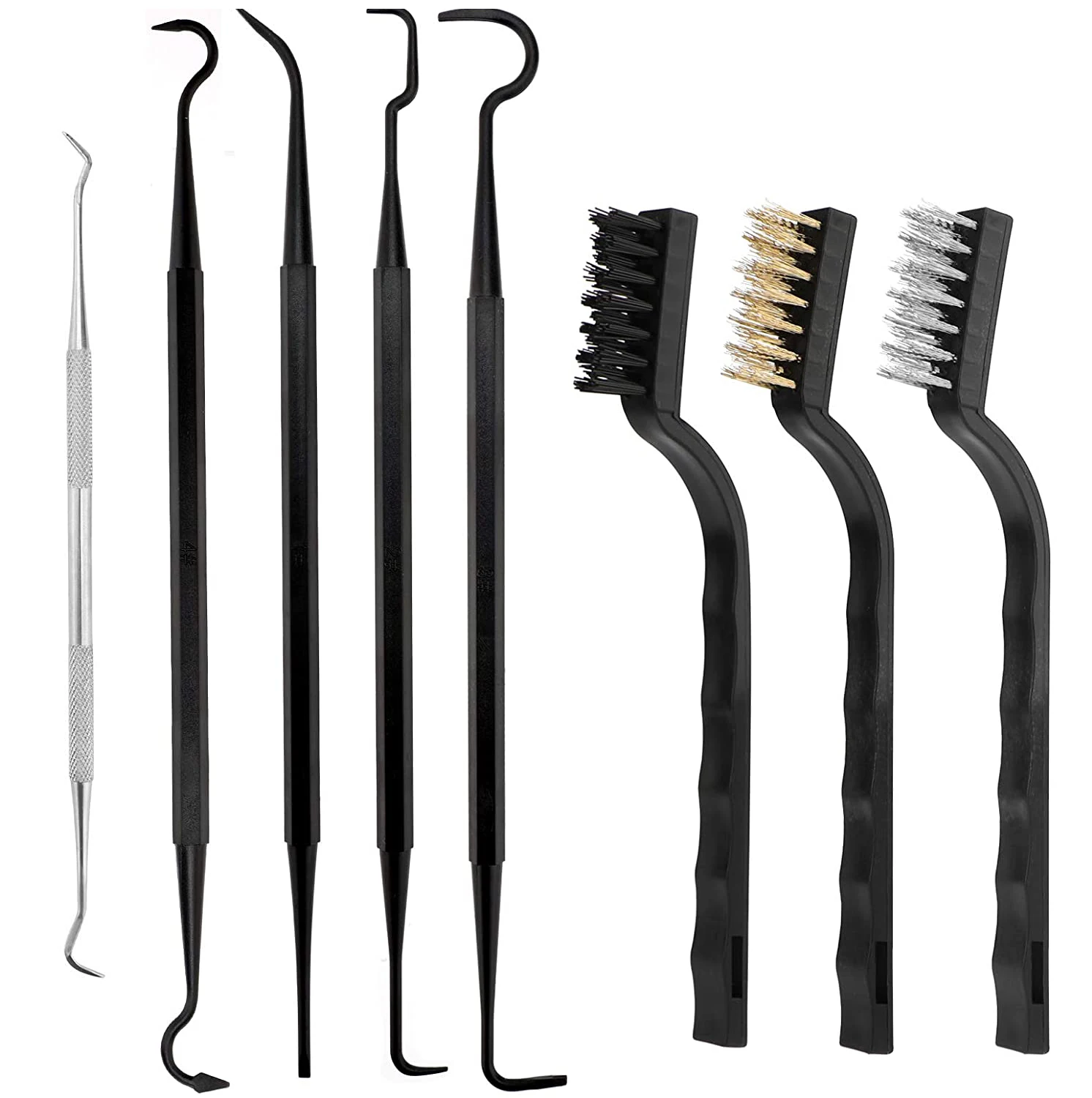 Mini wire brush and pick kit, curved handle copper nylon steel brush and metal pick for cleaning welding slag and rust
Mini wire brush and pick kit, curved handle copper nylon steel brush and metal pick for cleaning welding slag and rust