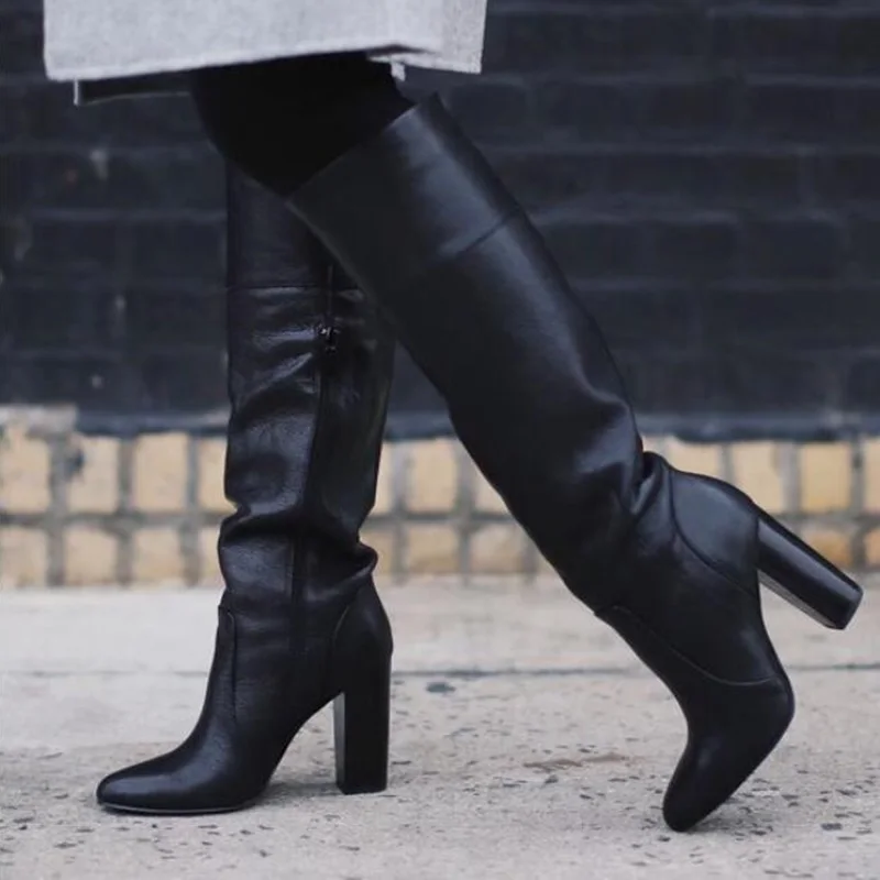 Sexy Chunky Heels Knee High Boots Black Beige Leather Pointed Toe Matter Leather Chelsea Boots Square Heel Dress Shoes Tall Boot
Sexy Chunky Heels Knee High Boots Black Beige Leather Pointed Toe Matter Leather Chelsea Boots Square Heel Dress Shoes Tall Boot