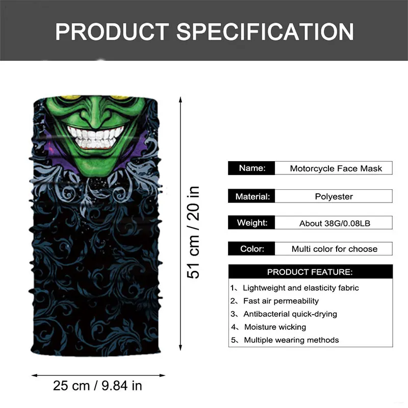 High Elastic 3D Seamless Bandana Joker Neck Gaiter Face Cover Cycling Fishing Bike Ski Camping Bandana Halloween Scarf Men Women
High Elastic 3D Seamless Bandana Joker Neck Gaiter Face Cover Cycling Fishing Bike Ski Camping Bandana Halloween Scarf Men Women