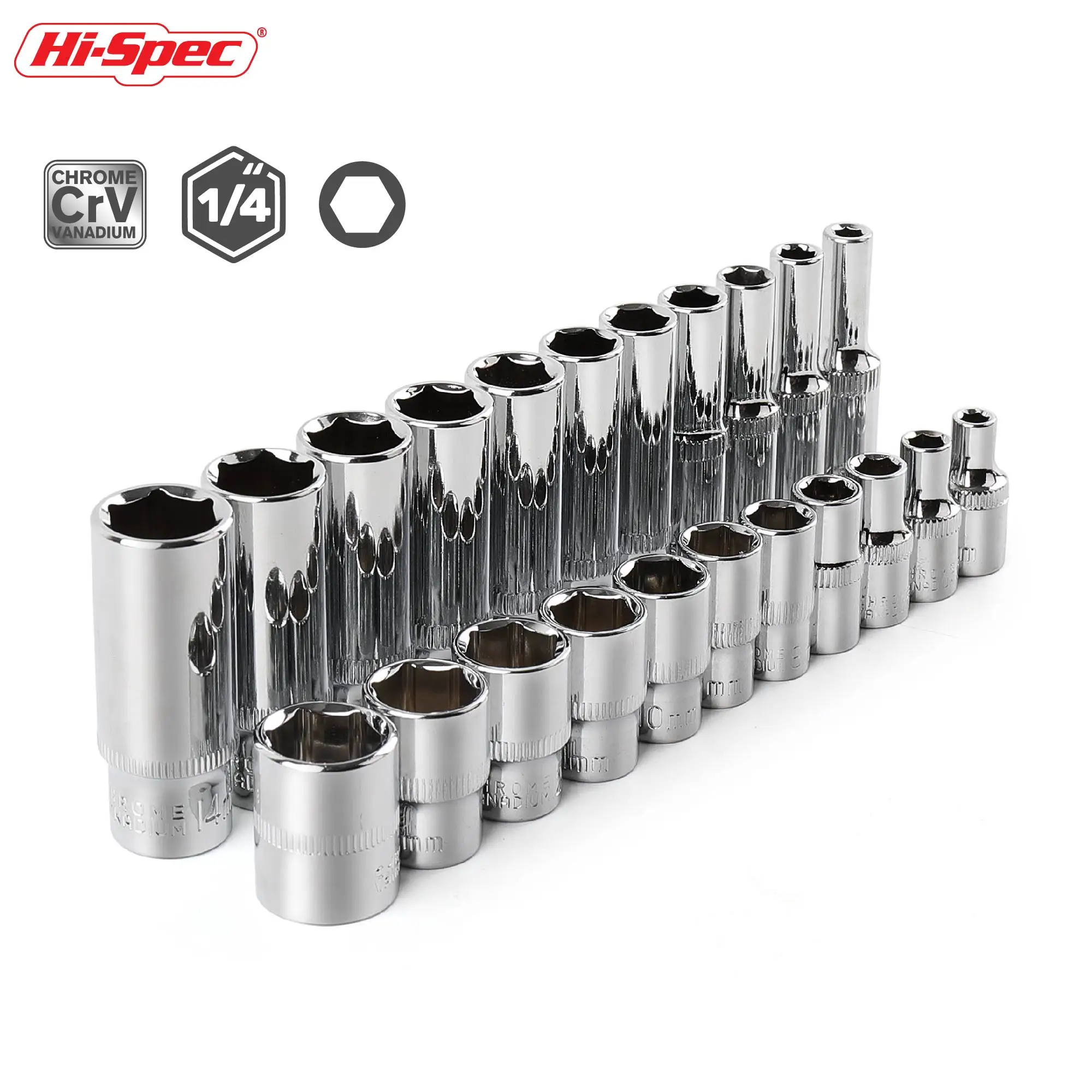 Набор торцевых гаечных ключей Hi-Spec 1/4 дюйма 4-14 мм 6 точек короткий длинный |