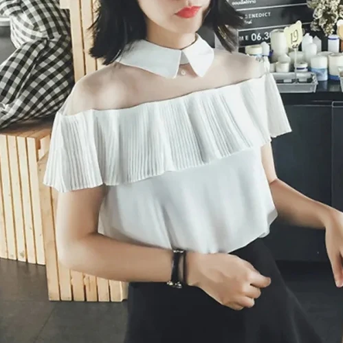 Chiffon shirt female summer 2021 new Korean loose lace stitching net red half-sleeved T-shirt bottoming shirt top tide 
Chiffon shirt female summer 2021 new Korean loose lace stitching net red half-sleeved T-shirt bottoming shirt top tide