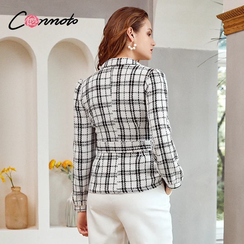 Conmoto Commute suit collar single-breasted women blazer coat Autumn winter plaid tweed female blazer Office lady blazer jacket
Conmoto Commute suit collar single-breasted women blazer coat Autumn winter plaid tweed female blazer Office lady blazer jacket
