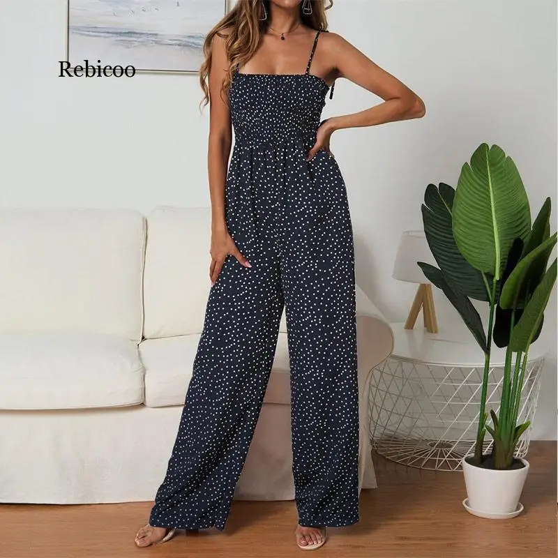 Women Polka Dot Jumpsuit High Waist Rompers Boho Yellow Spaghetti Strap Top Wide Leg Pants Female Summer Jumpsuits Ladies
Women Polka Dot Jumpsuit High Waist Rompers Boho Yellow Spaghetti Strap Top Wide Leg Pants Female Summer Jumpsuits Ladies
