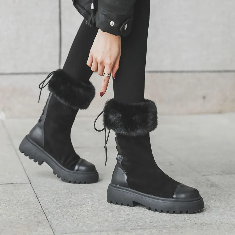 SWONCO Back Lace Up Snow Boots Shoes Woman Mid Calf Snow Shoe 2019 Velvet Fur Warm Martin Boots For Women Black Shoes Leather
SWONCO Back Lace Up Snow Boots Shoes Woman Mid Calf Snow Shoe 2019 Velvet Fur Warm Martin Boots For Women Black Shoes Leather