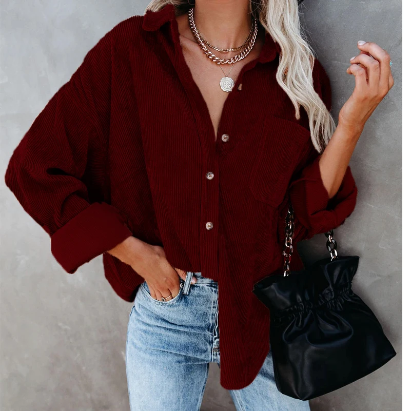 Corduroy Shirts Women Autumn Top Button Solid Casual Long Sleeve Loose Top Shirts Oversized Pocket Shirts Top Female
Corduroy Shirts Women Autumn Top Button Solid Casual Long Sleeve Loose Top Shirts Oversized Pocket Shirts Top Female