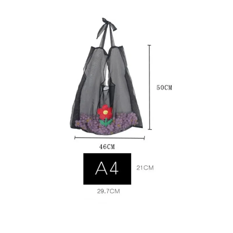 Female Flower Embroidery Hand Bag Fruit Pattern Casual Tote Mesh Bag Portable Shopping Bags Woman Handbags Transparent
Female Flower Embroidery Hand Bag Fruit Pattern Casual Tote Mesh Bag Portable Shopping Bags Woman Handbags Transparent