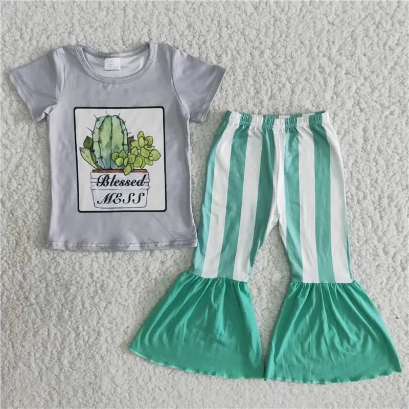 Summer Winter Girl's Cactus Print Grey T-shirt Green And White Striped Flared Trousers Kids Clothing
Summer Winter Girl's Cactus Print Grey T-shirt Green And White Striped Flared Trousers Kids Clothing
