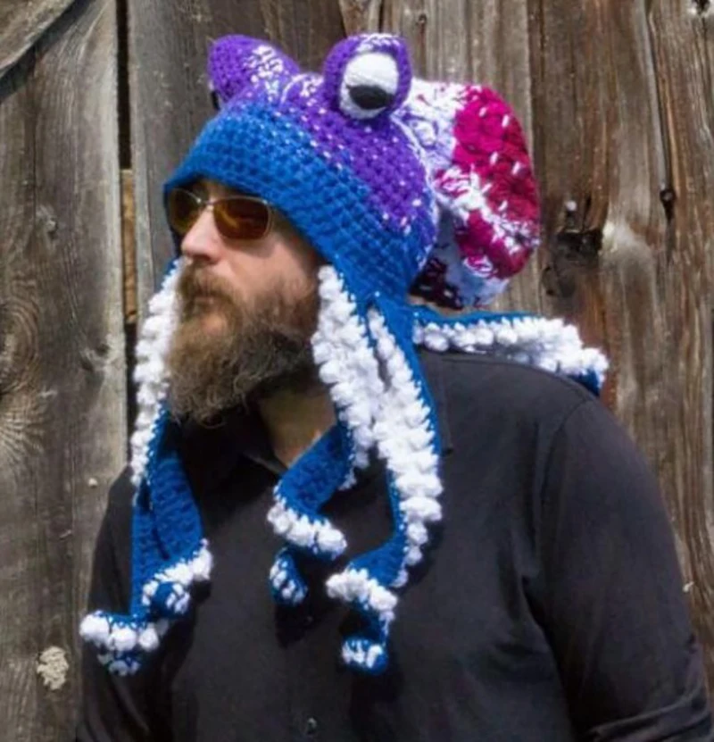 

Octopus Beard Hand Weave Knit Wool Hats Men Christmas Cosplay Party Funny Tricky Headgear Winter Warm Couples Beanies Cap