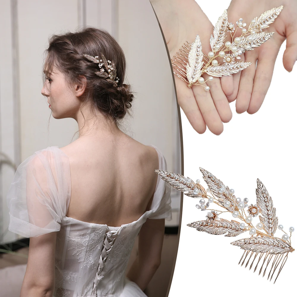 

Wedding Accessories Flower Leaf Hairpins Pearls Rhinestones Hair Combs Pins Head pieces Brides Women Headdress Bridal Jewelry