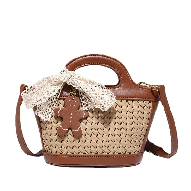 Knitting Pattern Top-handle Handbags for Women 2021 New Fashion Shoulder Bags with Bear Ornamen Famous Brand Designer Purses Sac
Knitting Pattern Top-handle Handbags for Women 2021 New Fashion Shoulder Bags with Bear Ornamen Famous Brand Designer Purses Sac