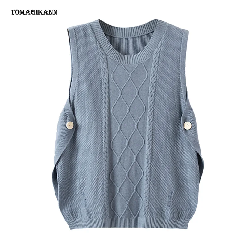 Women Sweater Vest O Neck One Button Split Knitted Pull Femme Korean Styal Vintage Female Clothes
Women Sweater Vest O Neck One Button Split Knitted Pull Femme Korean Styal Vintage Female Clothes