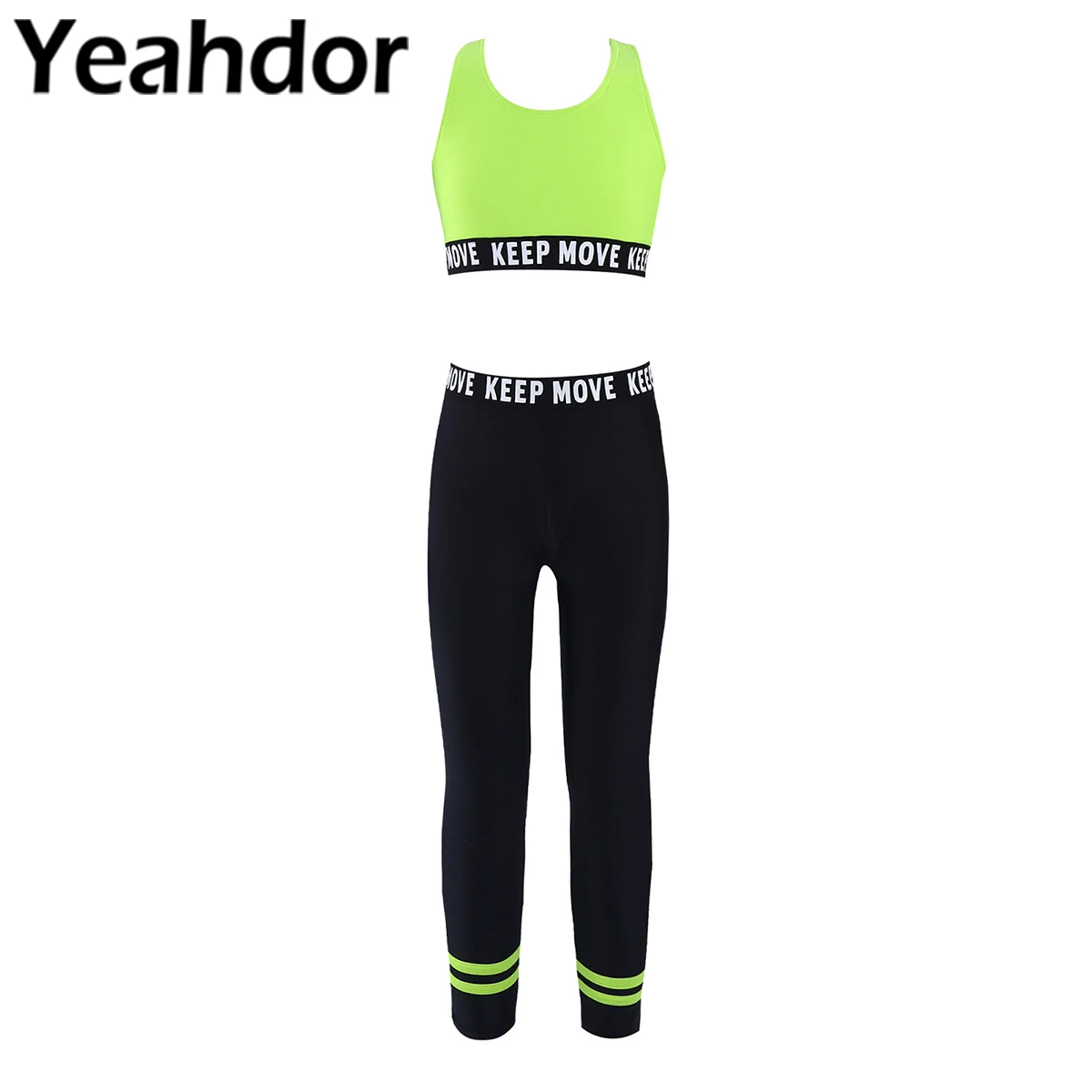 

Kids Girls Dance Sport Suit Sportwear Straps Cross at Rear Print Crop Vest and Pants Set Sportswear for Running Gym Yoga Workout