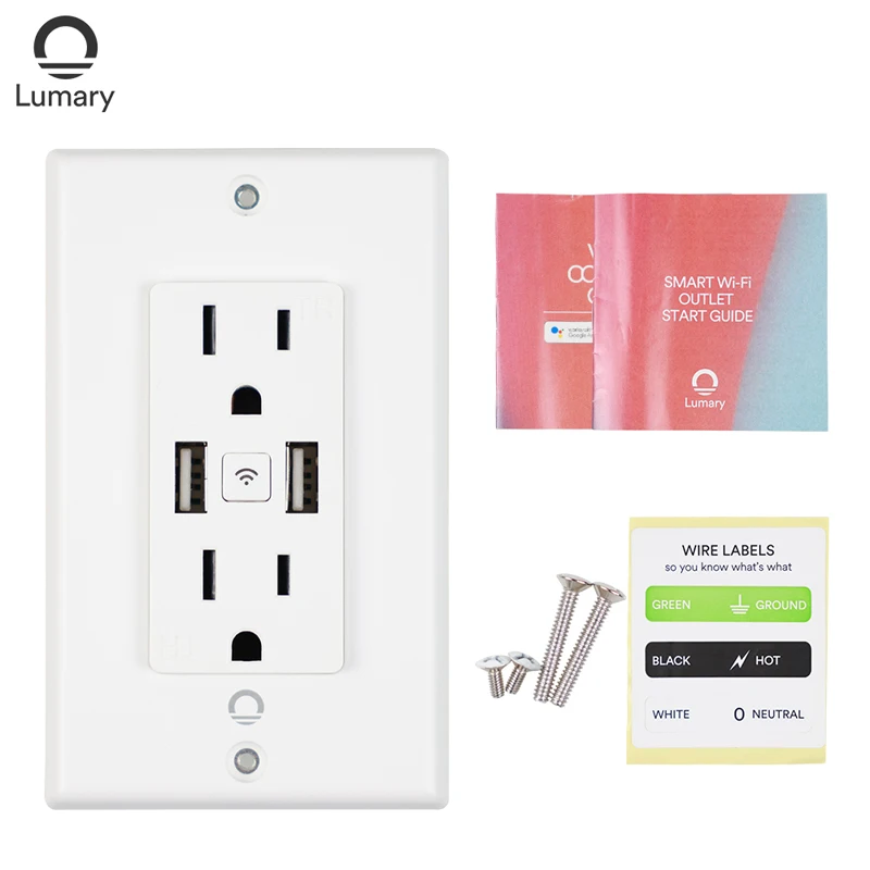 Lumary Smart Wi-Fi Outlet USB Fast Charger Smart Wall plug socket Works with Alexa & Google Assistant ETL & FCC Certified.
Lumary Smart Wi-Fi Outlet USB Fast Charger Smart Wall plug socket Works with Alexa & Google Assistant ETL & FCC Certified.
