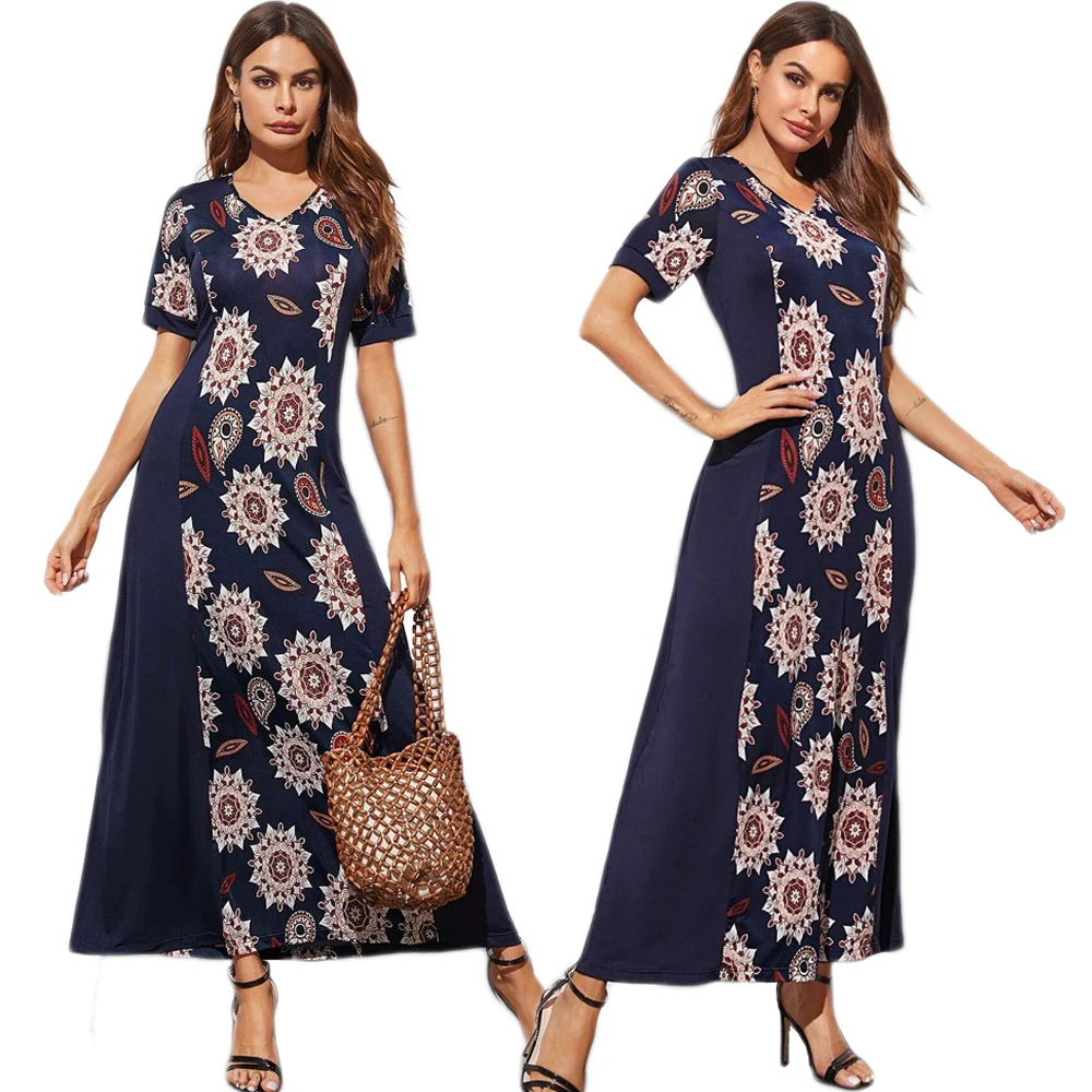 Summer Women Slim Printed Long Dress V-neck Casual Abaya Short Sleeve Summer Maxi Robe Islamic Ramadan Robe Gown Dubai Fashion
Summer Women Slim Printed Long Dress V-neck Casual Abaya Short Sleeve Summer Maxi Robe Islamic Ramadan Robe Gown Dubai Fashion