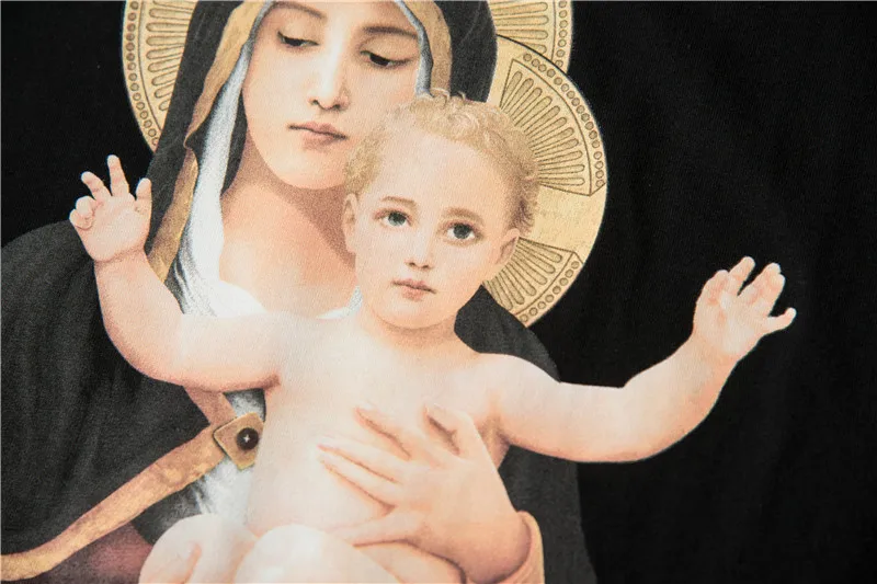 Men New Novelty 19ss Virgin Mary Child T Shirts T-Shirt Hip Hop Skateboard Street Cotton T-Shirts Tee Top kenye #F73 
Men New Novelty 19ss Virgin Mary Child T Shirts T-Shirt Hip Hop Skateboard Street Cotton T-Shirts Tee Top kenye #F73