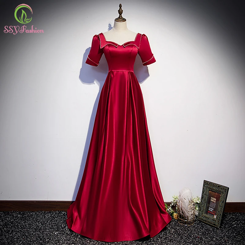 SSYFashion New Banquet Elegant Wine Red Satin Evening Dress Square Collar A-line Short Sleeve Simple Formal Party Gown for Women
SSYFashion New Banquet Elegant Wine Red Satin Evening Dress Square Collar A-line Short Sleeve Simple Formal Party Gown for Women