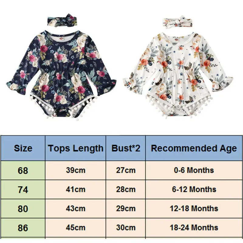 Newborn Baby Girls Clothes Infant Romper Long Sleeve Tassel Floral Printed Playsuit+Headband 2Pcs Outfits Casual Set
Newborn Baby Girls Clothes Infant Romper Long Sleeve Tassel Floral Printed Playsuit+Headband 2Pcs Outfits Casual Set